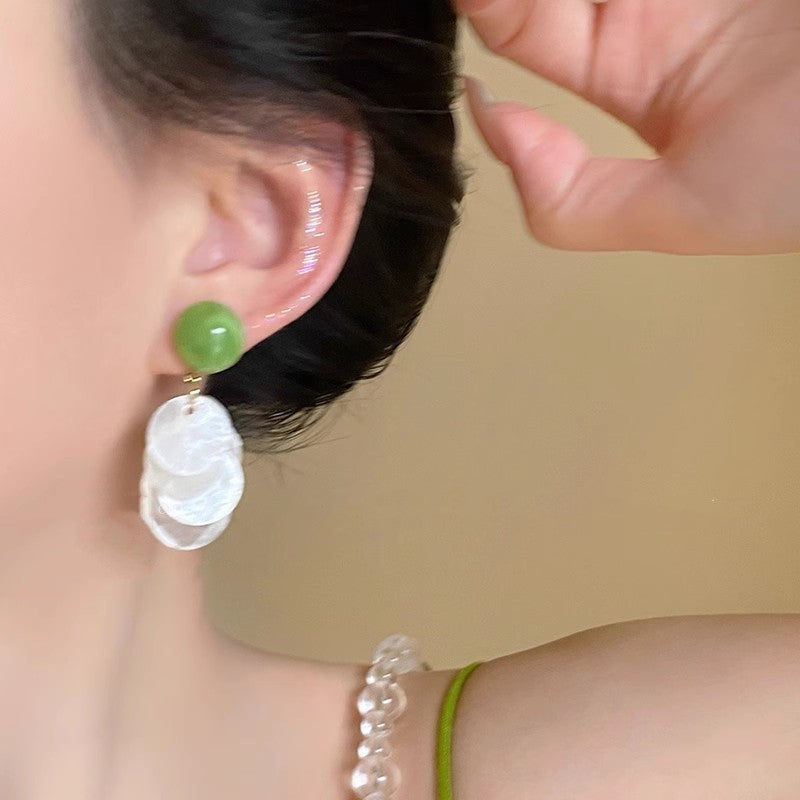Mori Style Green Vacation Style Shell Earrings For Women