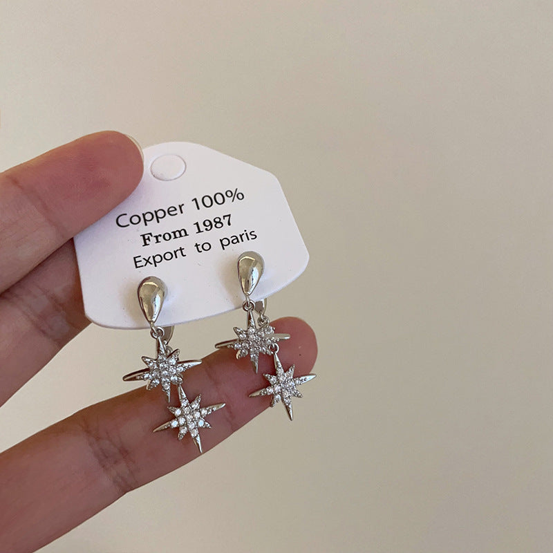 Fashion Trendy Grace Unique All-match One Style For Dual-wear Zircon Asterism Stud Earrings For Women
