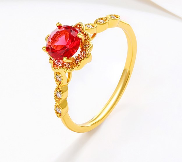 French Style Retro Affordable Luxury Special-interest Design Pomegranate Red Four Claw Artificial Gemstone Ring For Women