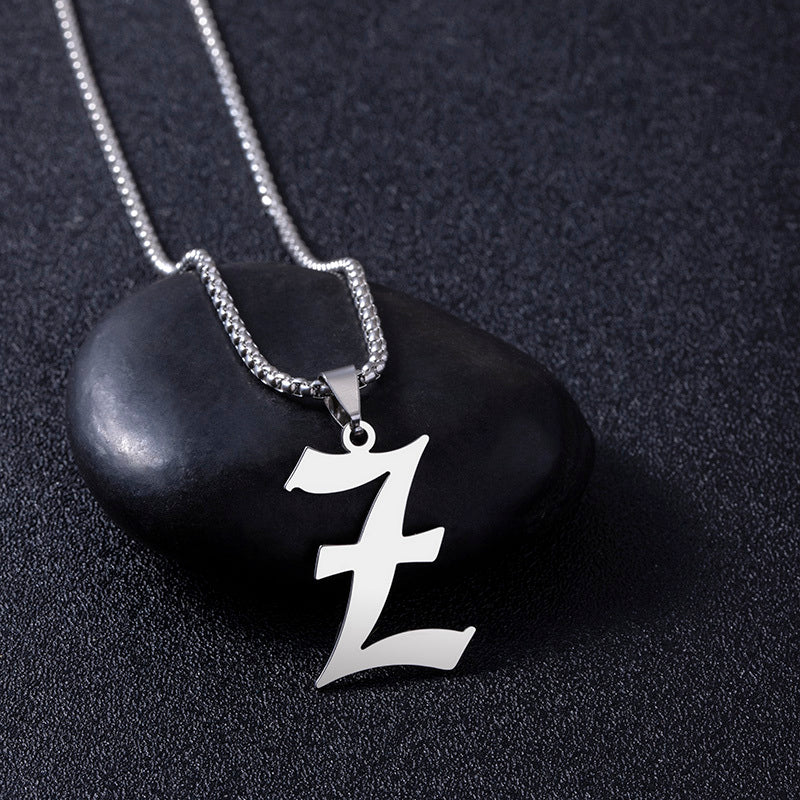 Stainless Steel Silver Old English Letter Initial Name Pendant Necklace For Men Women