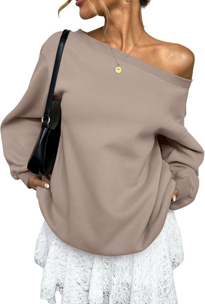 Sweaters Women's Clothing Solid Color Diagonal Collar