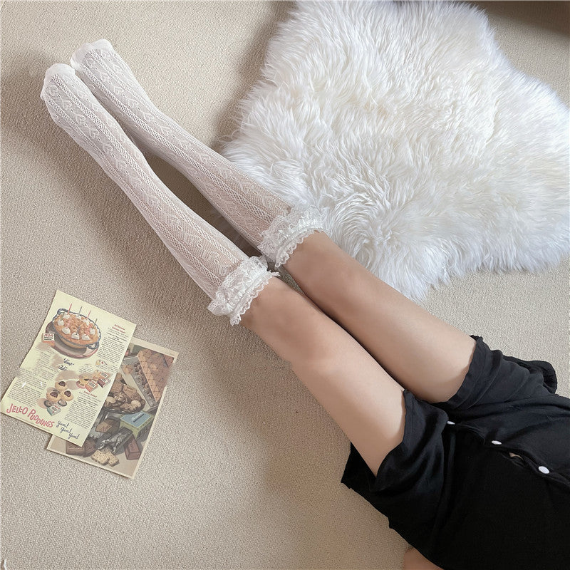 Fashion Women Thin Hollow Love Calf Socks