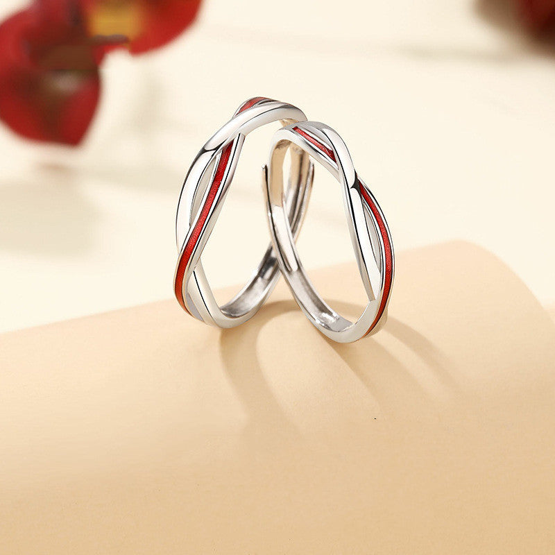 Moon Old Red Line Mobius Couple Ring