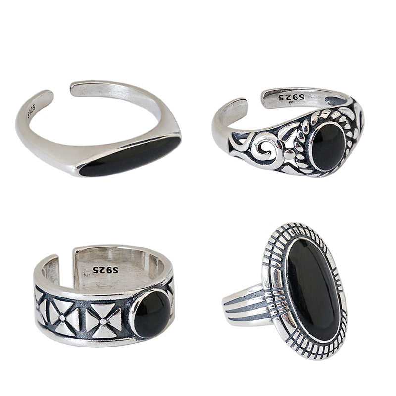 S925 Sterling Silver Ring Ins New Niche Retro Old Epoxy Female Ring Ring