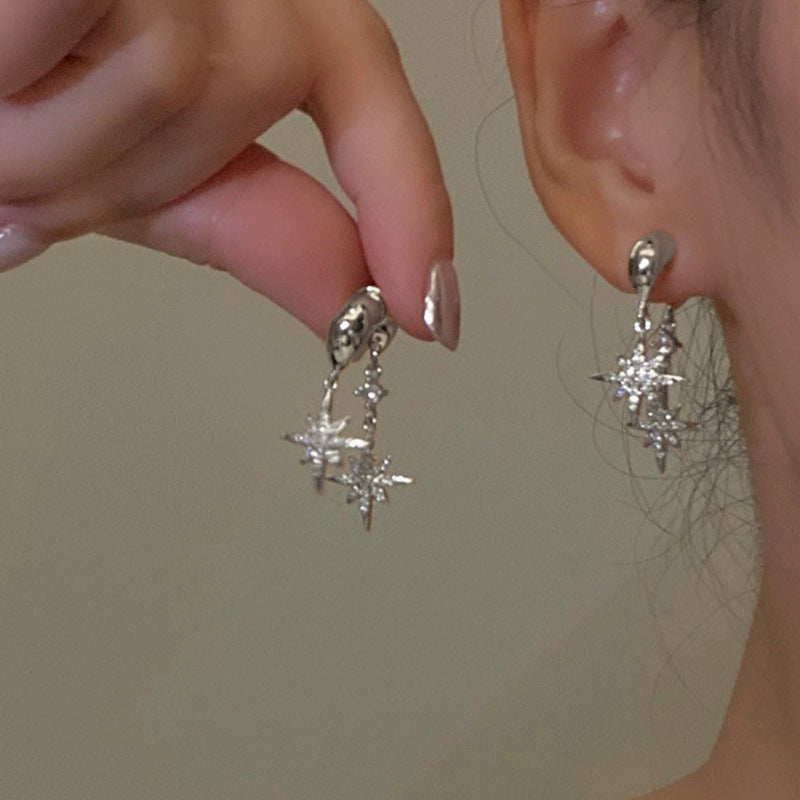 Fashion Trendy Grace Unique All-match One Style For Dual-wear Zircon Asterism Stud Earrings For Women