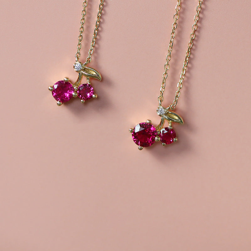 Small Cherry Light Luxury Pendant Creative Cute Girly Style Necklace For Women