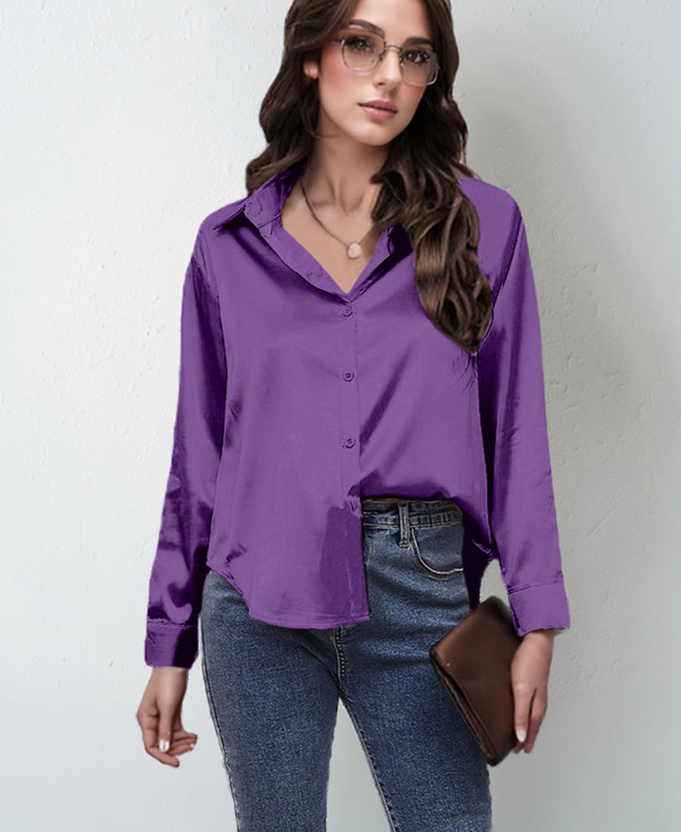 Women's Silk-like Long-sleeved Shirt Top