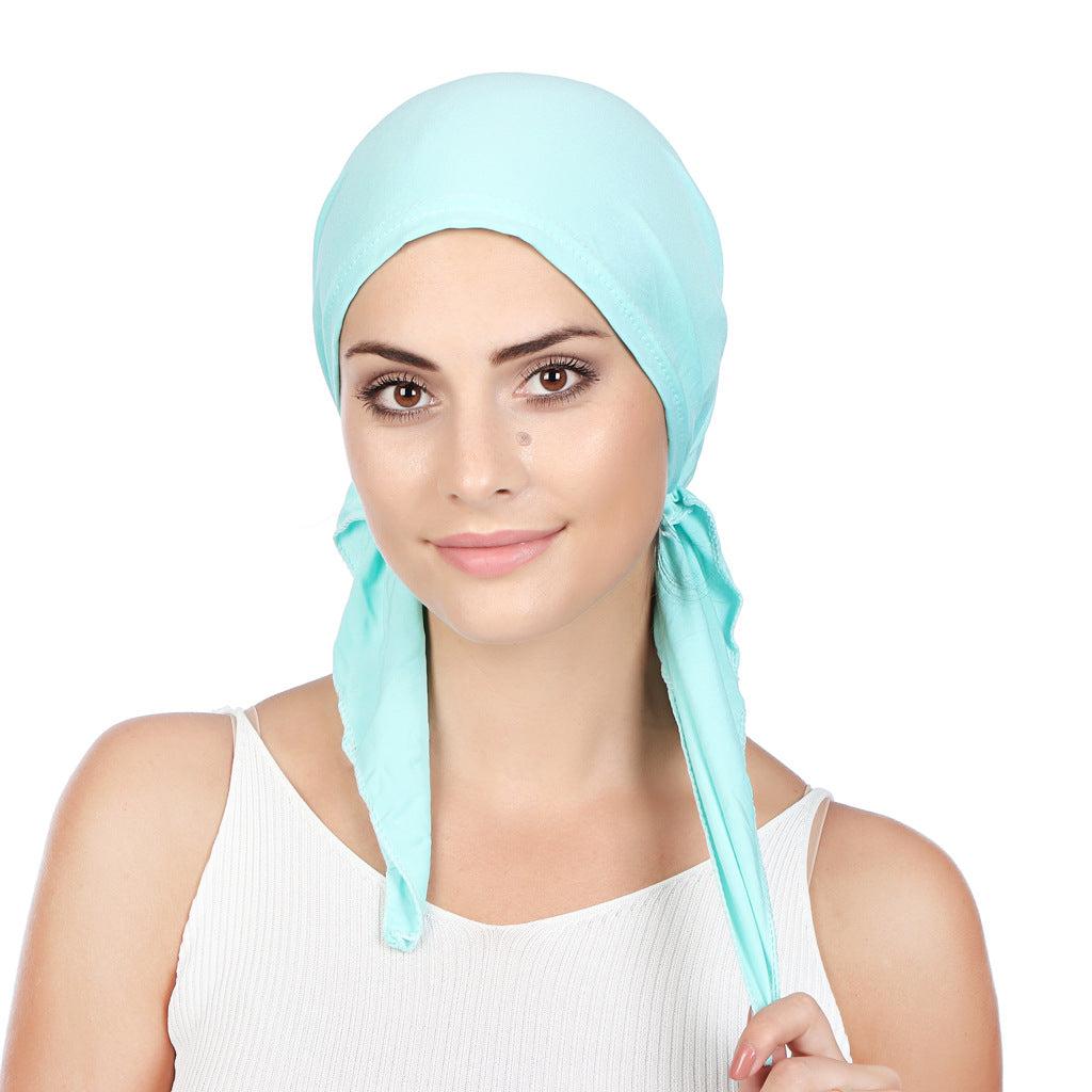 Ladies Muslim Baotou Solid Color Pullover Tail Hat