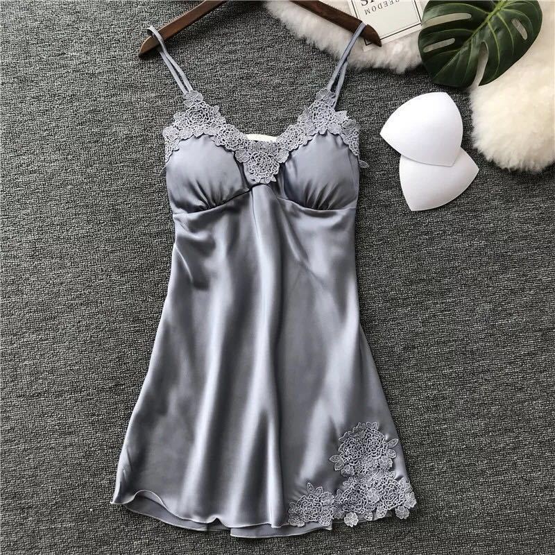 Women's sexy strappy ice silk nightdress