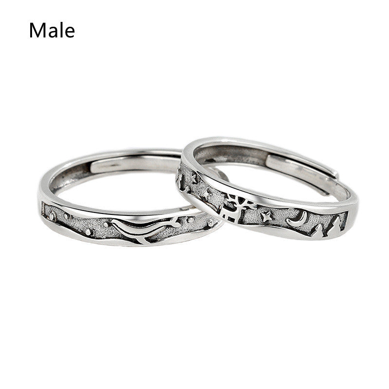 Couple Ring Vintage Old Thai Silver Men's And Women's Pair Ring