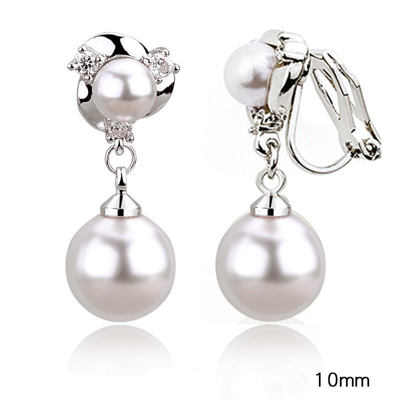 Style Tassel Clip Sterling Silver Pearl Earrings For Women