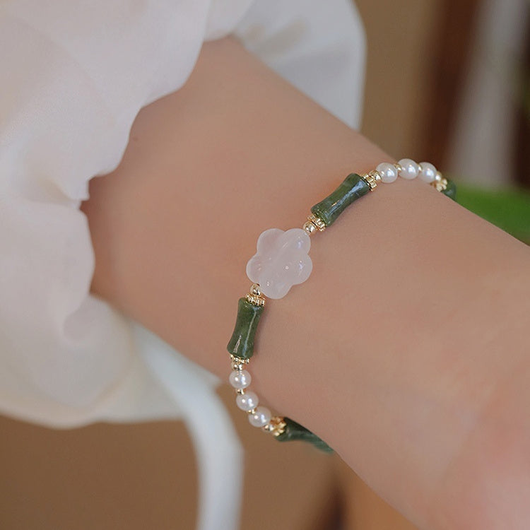 New Chinese Style Olivine Bamboo Joint Shell Pearls Bracelet For Women