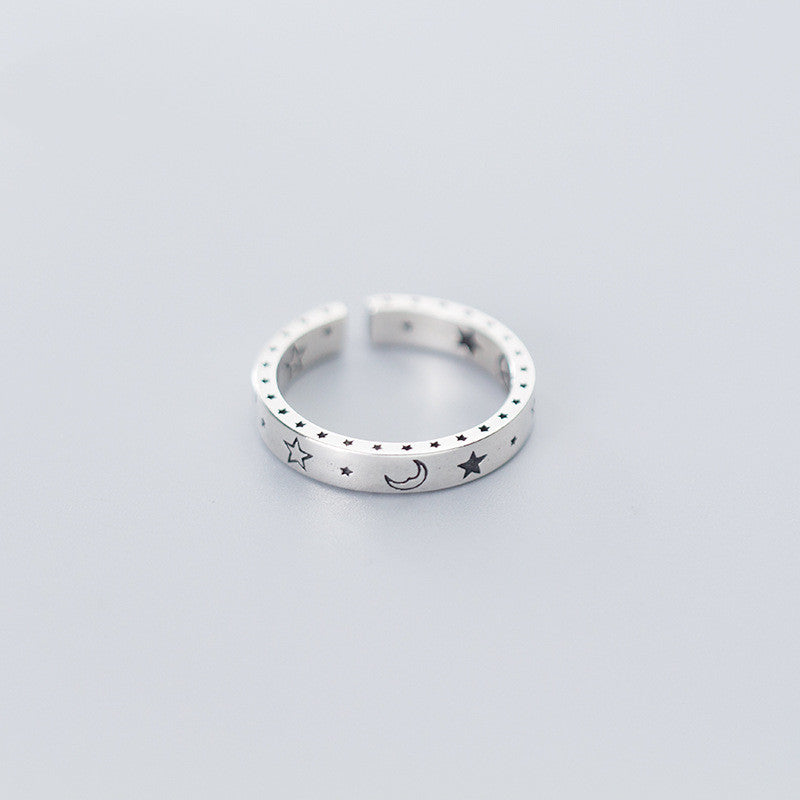 Old style star moon ring female smiley ring