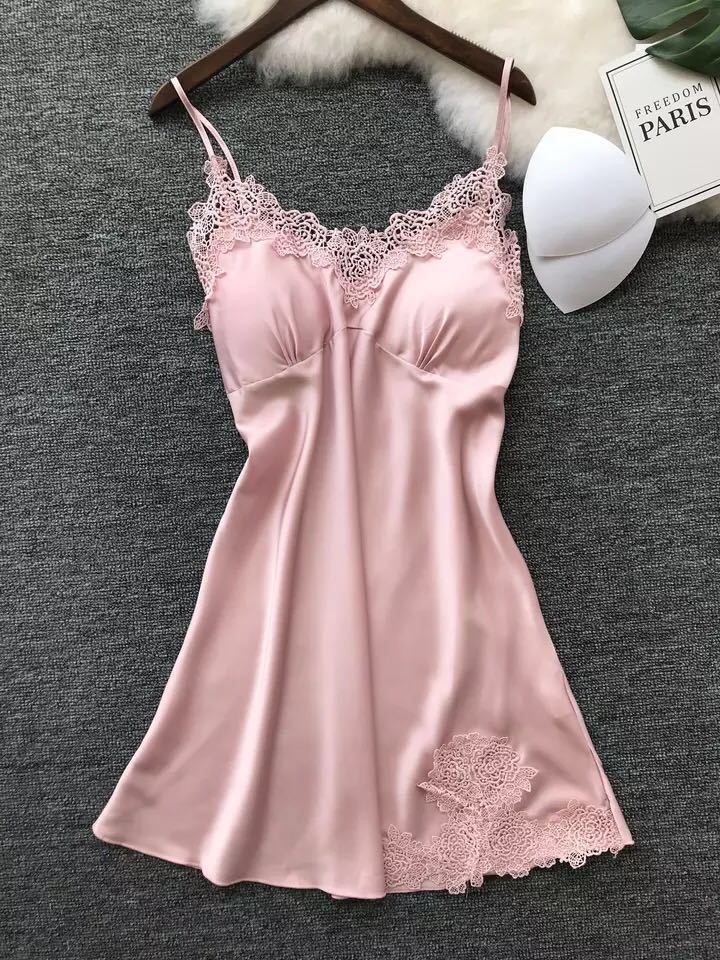 Women's sexy strappy ice silk nightdress