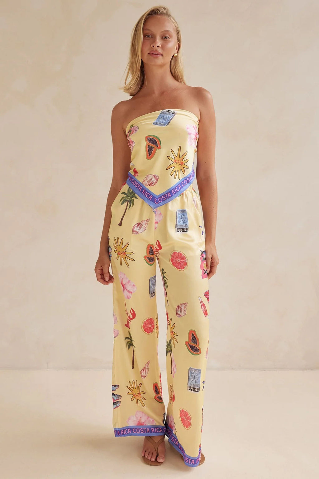 Fashion Positioning Printed Tube Top Wide Leg Pants Suit