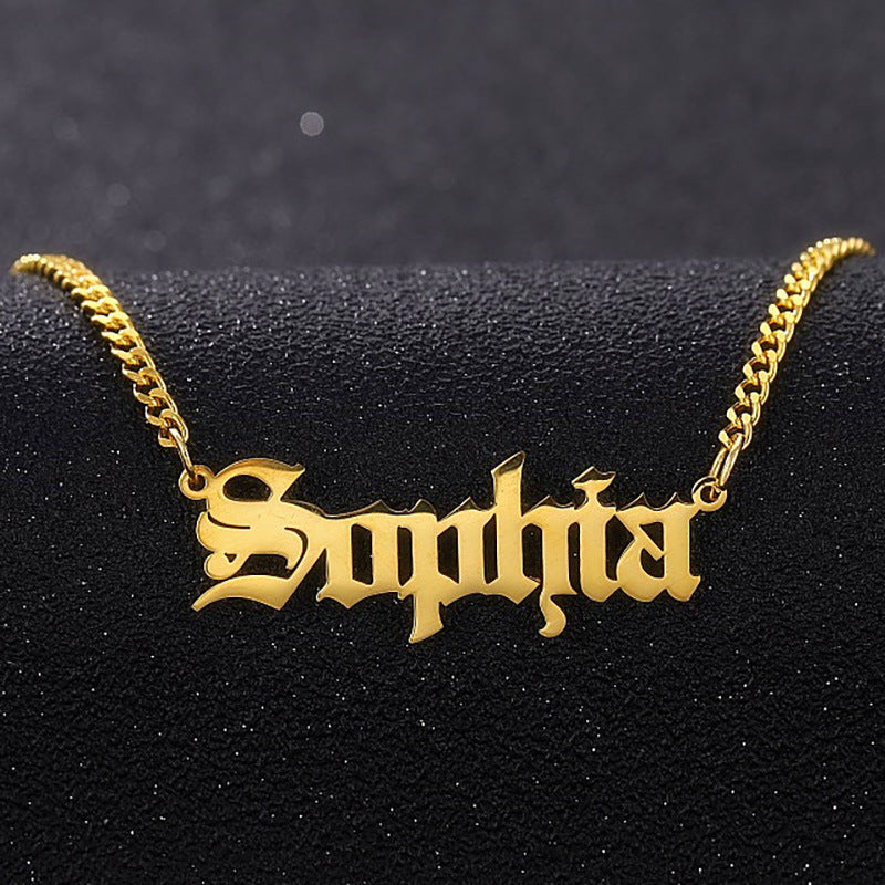 Custom Gothic Old English Nameplate Necklace For Women