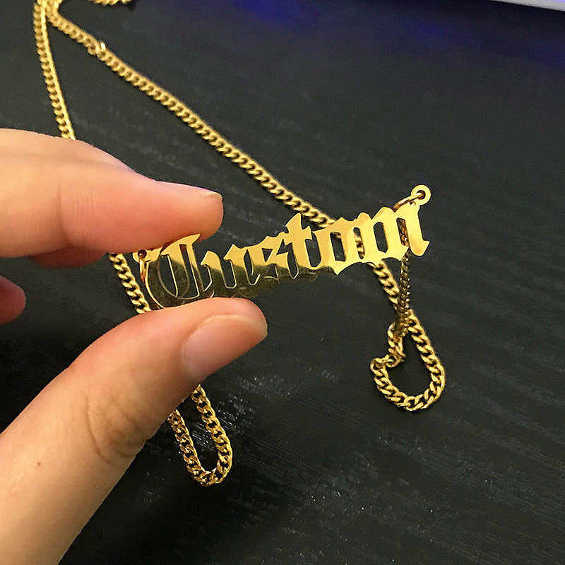 Custom Gothic Old English Nameplate Necklace For Women