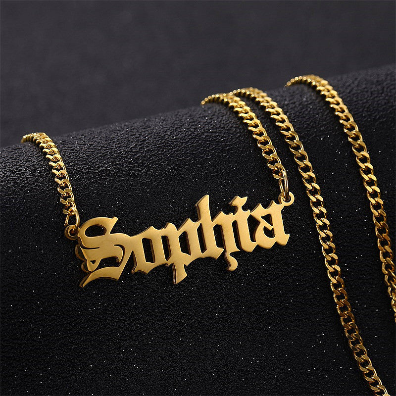 Custom Gothic Old English Nameplate Necklace For Women