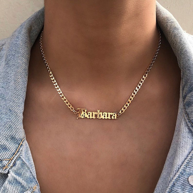 Custom Gothic Old English Nameplate Necklace For Women