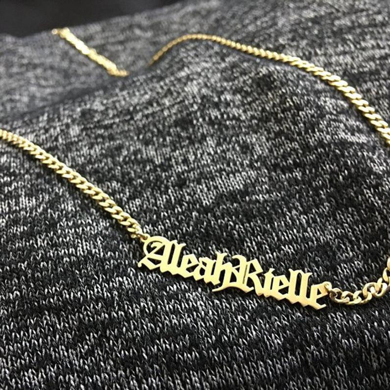Custom Gothic Old English Nameplate Necklace For Women