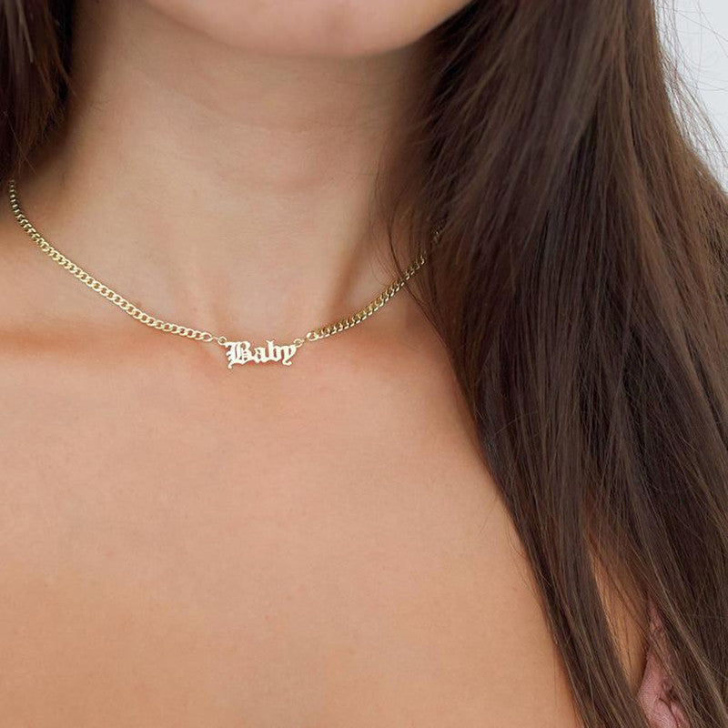 Custom Gothic Old English Nameplate Necklace For Women