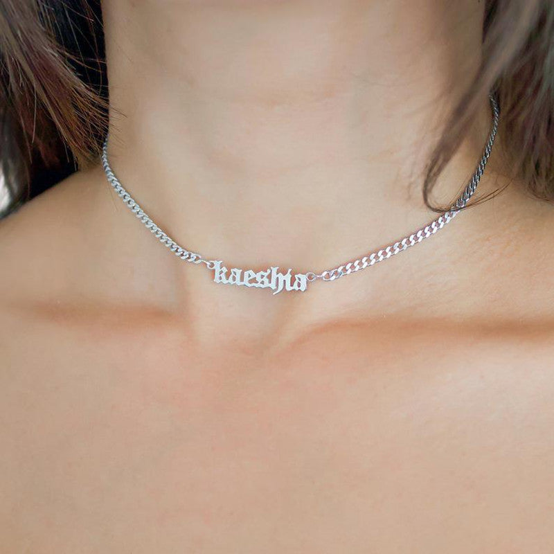 Custom Gothic Old English Nameplate Necklace For Women