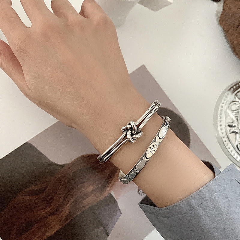 Sterling Silver Niche Design Cold Wind Made Old Student Bracelet