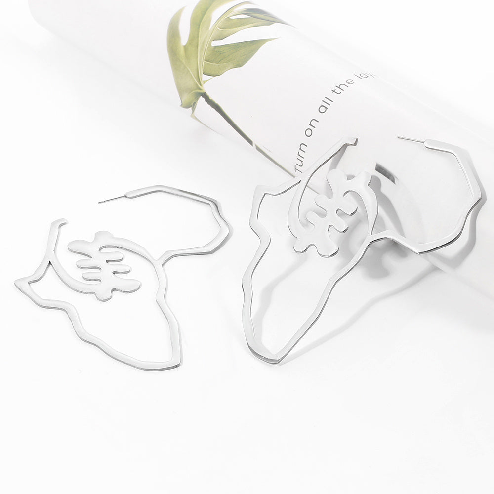 Africa Map Money Symbol Exaggerated Earrings