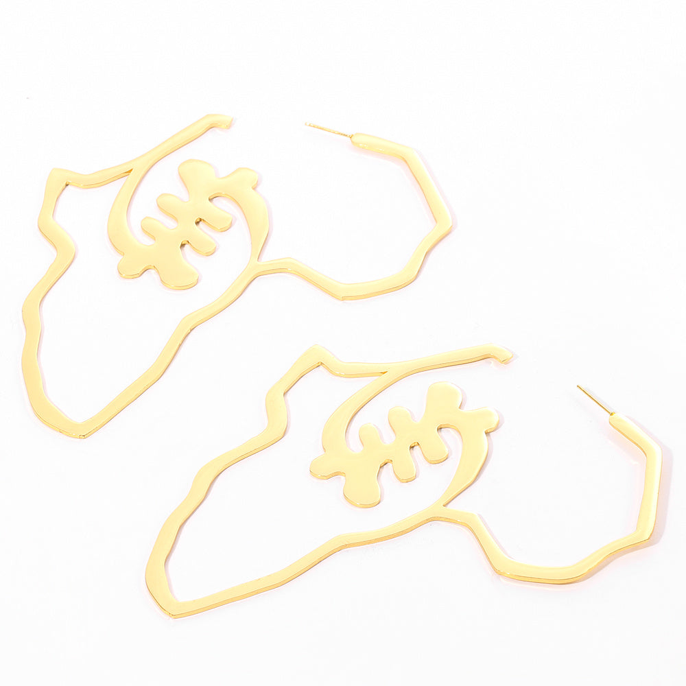 Africa Map Money Symbol Exaggerated Earrings