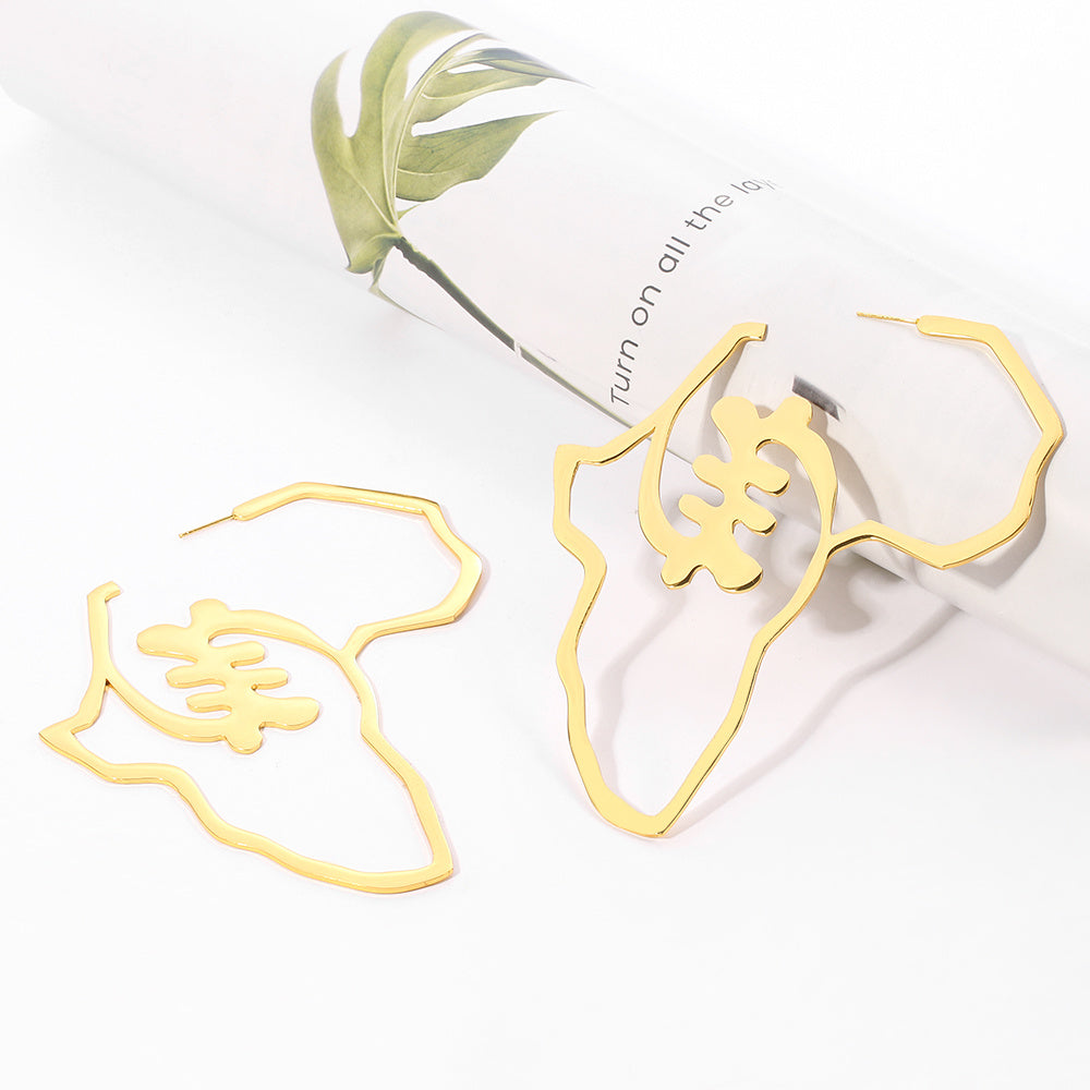Africa Map Money Symbol Exaggerated Earrings