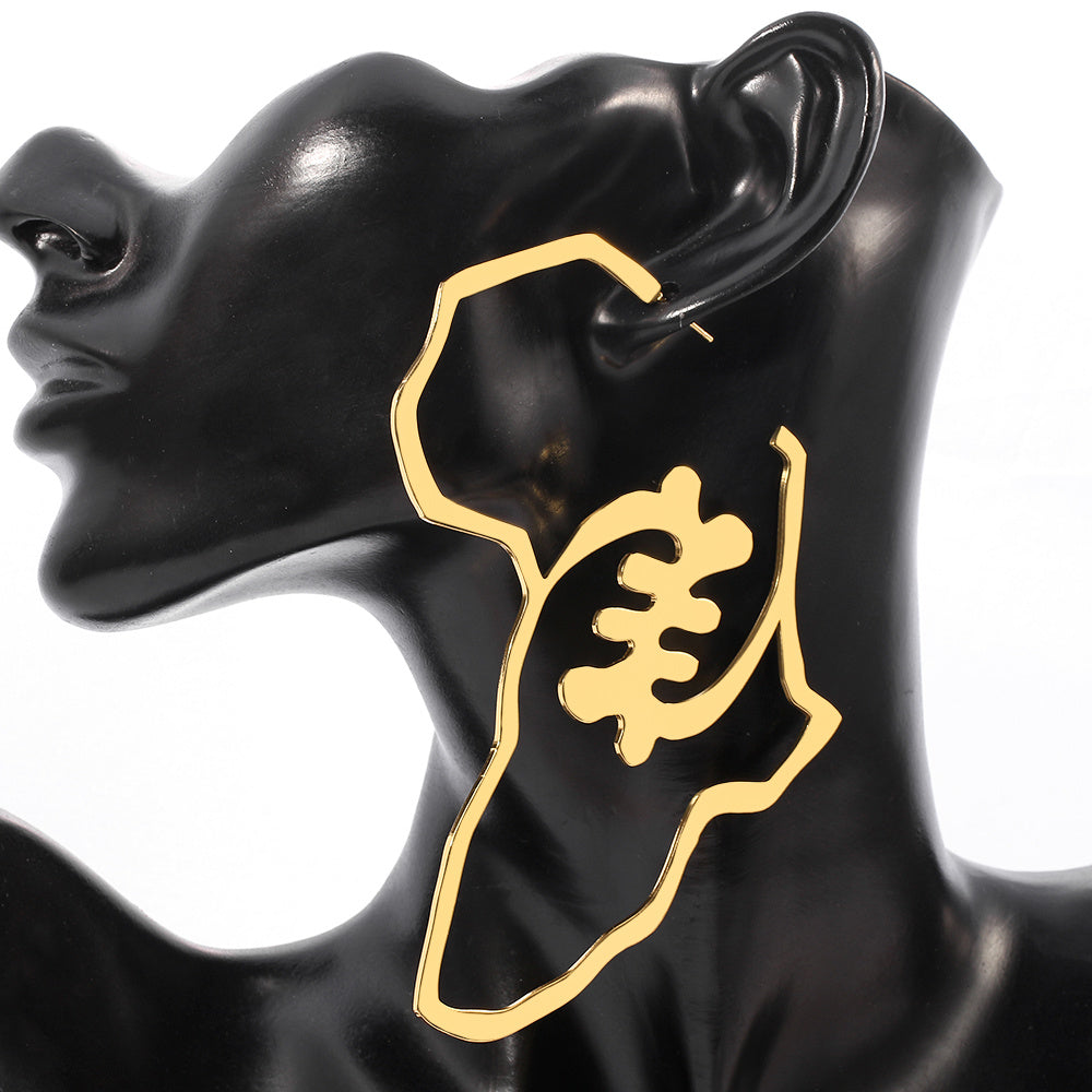 Africa Map Money Symbol Exaggerated Earrings