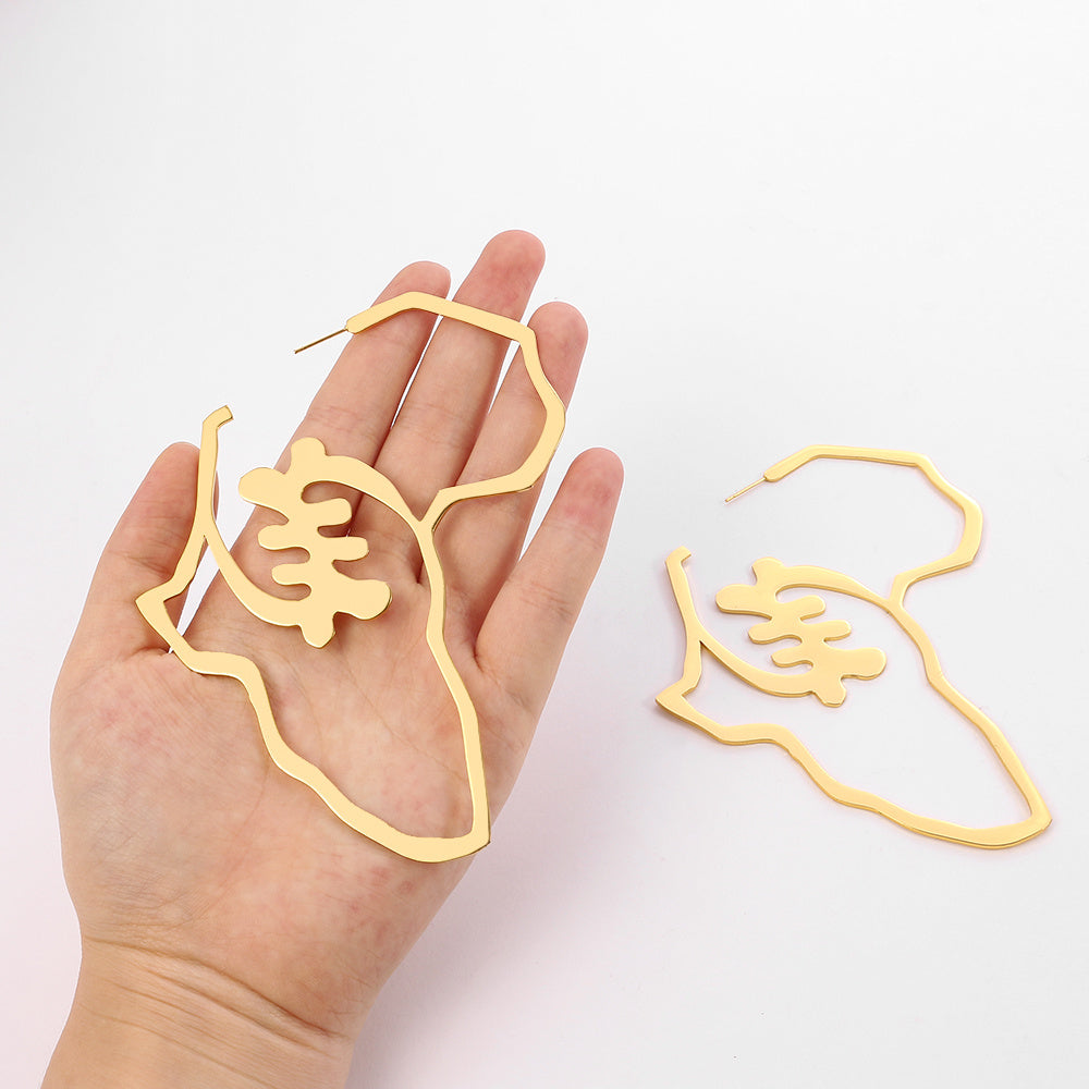 Africa Map Money Symbol Exaggerated Earrings