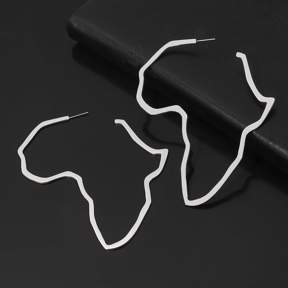 Africa Map Money Symbol Exaggerated Earrings