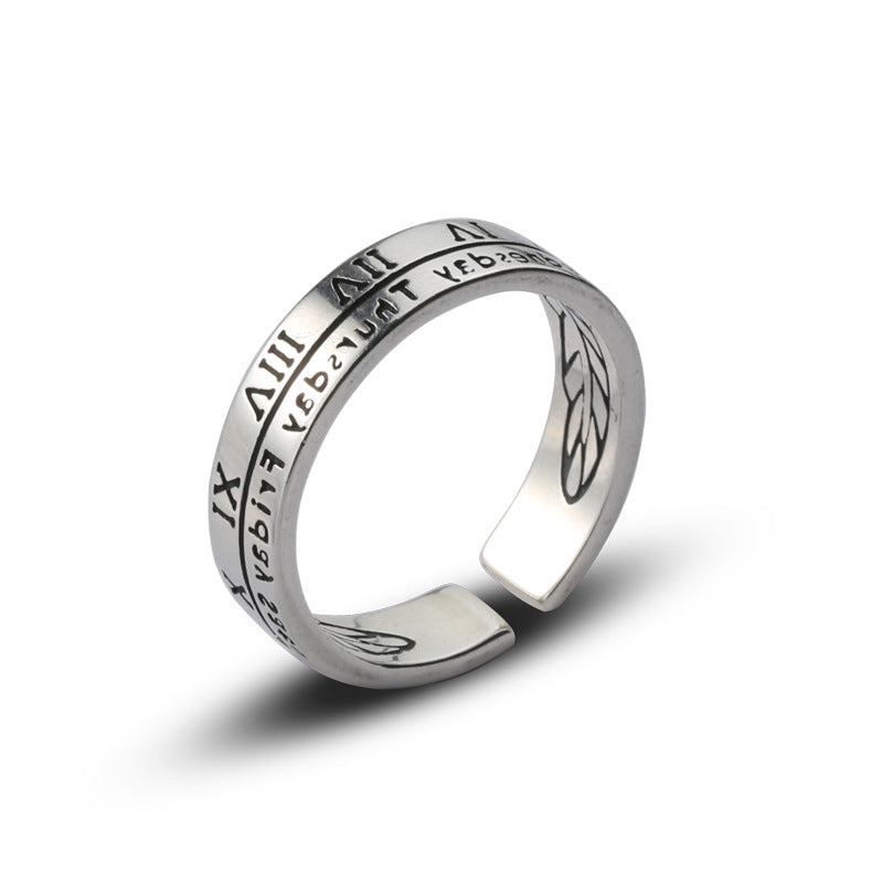 Old Antique Ring Vintage Thai Silver Roman Numeral Week Female Ring