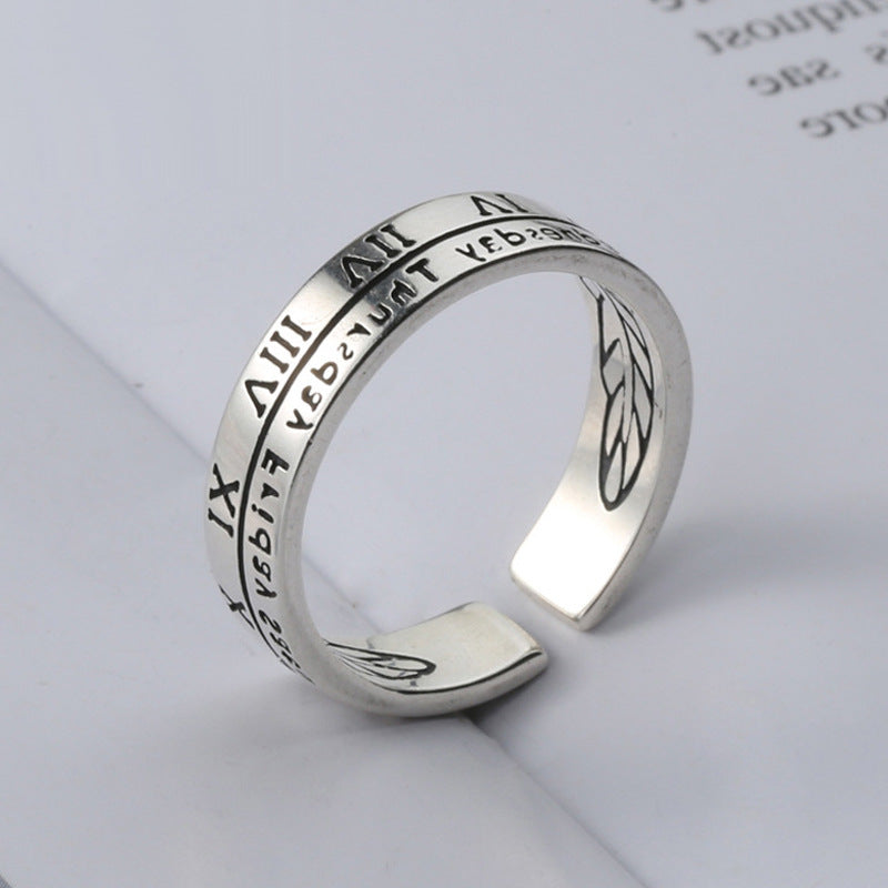 Old Antique Ring Vintage Thai Silver Roman Numeral Week Female Ring