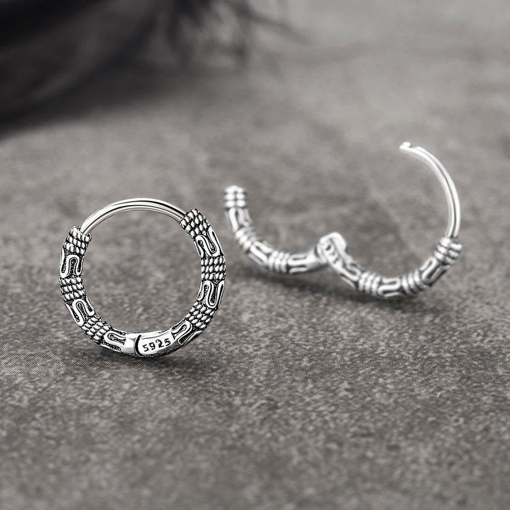 Thai Silver Old Vintage Round Chain Hemp Rope Chain Personalized Ear Ring Ear Buckle