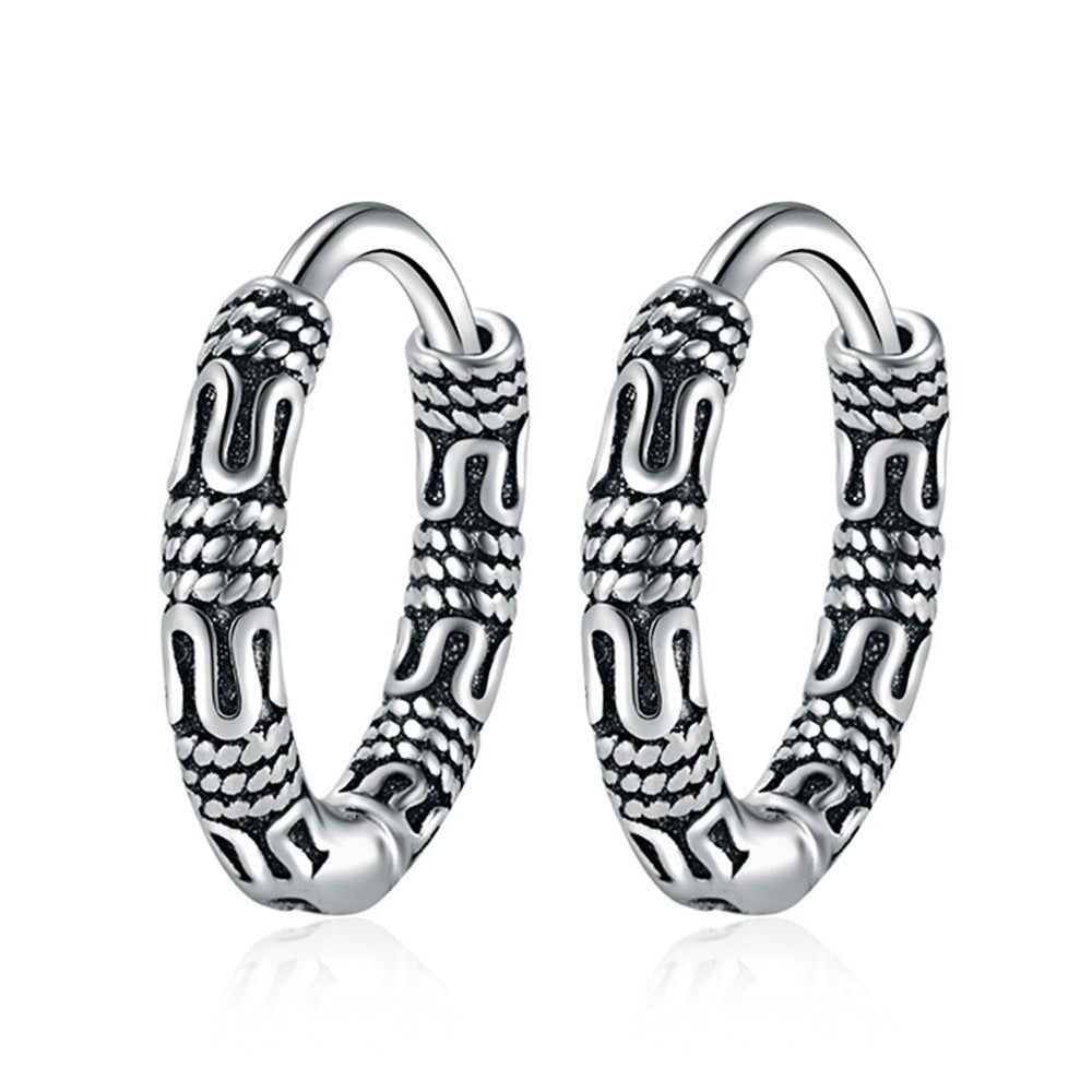 Thai Silver Old Vintage Round Chain Hemp Rope Chain Personalized Ear Ring Ear Buckle
