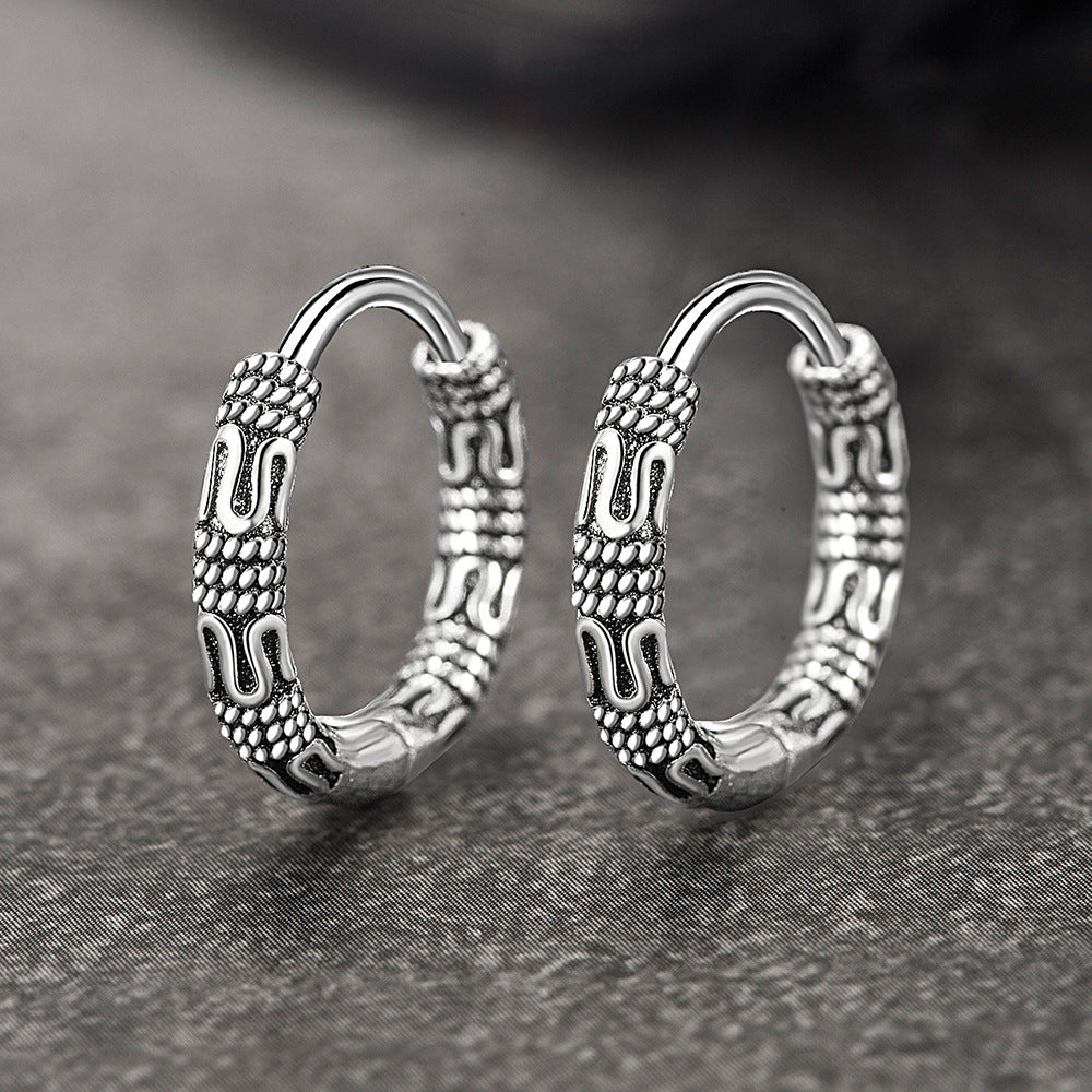 Thai Silver Old Vintage Round Chain Hemp Rope Chain Personalized Ear Ring Ear Buckle