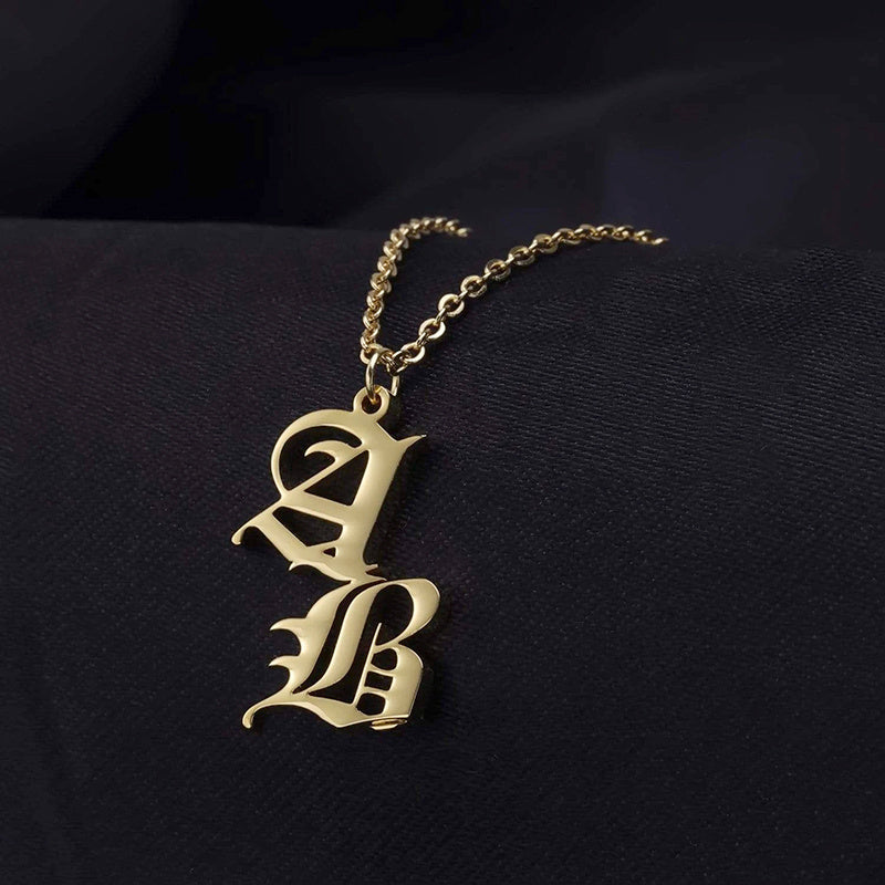 Vintage Old English Double Initial Letter Pendant Necklace Jewelry For Women Custom