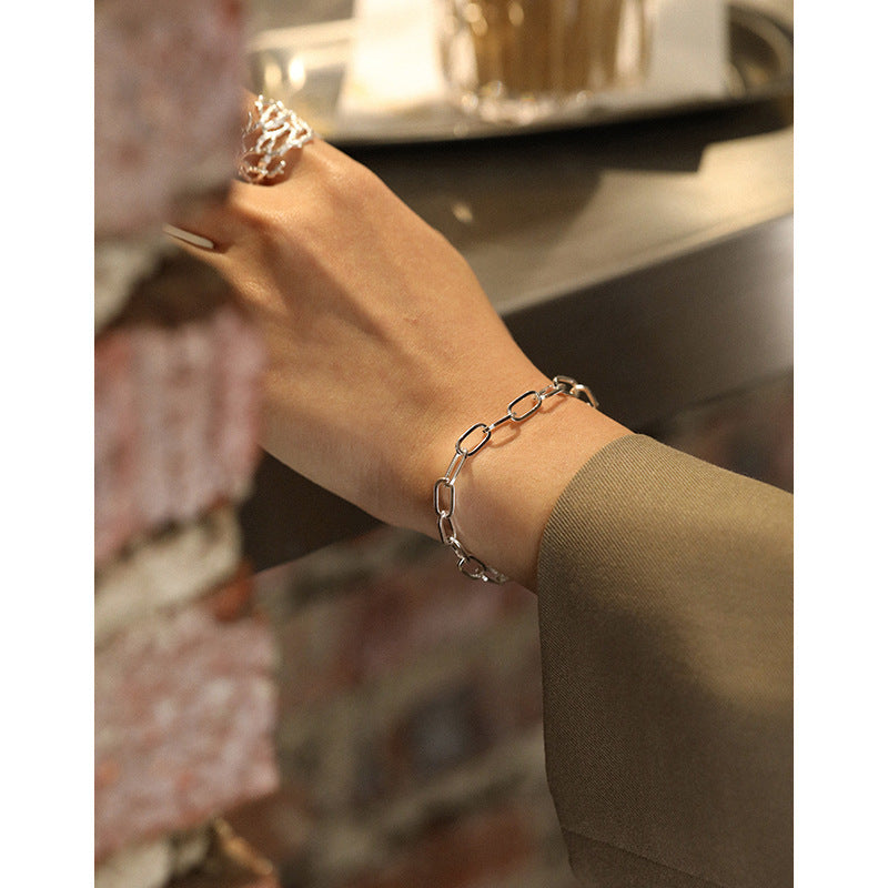 Cool Style, Personality, Simple Chain Texture, S925 Sterling Silver Bracelet Women