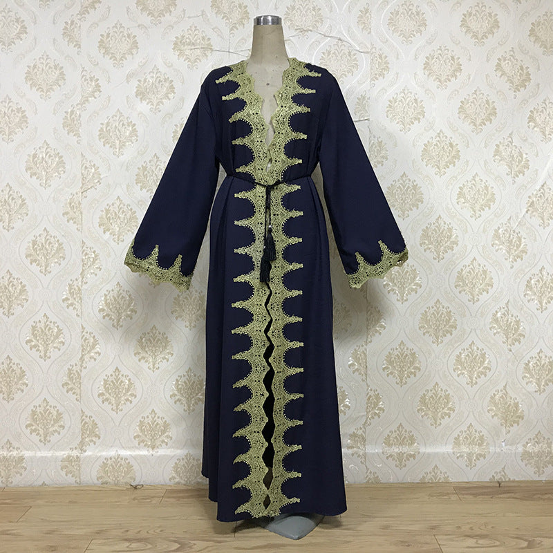 Lace Embroidery Stitching Cardigan Dress Robe Women's Clothing