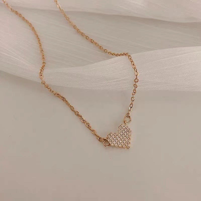 Korean Style Full Diamond Love Necklace Women Simple And Fashionable