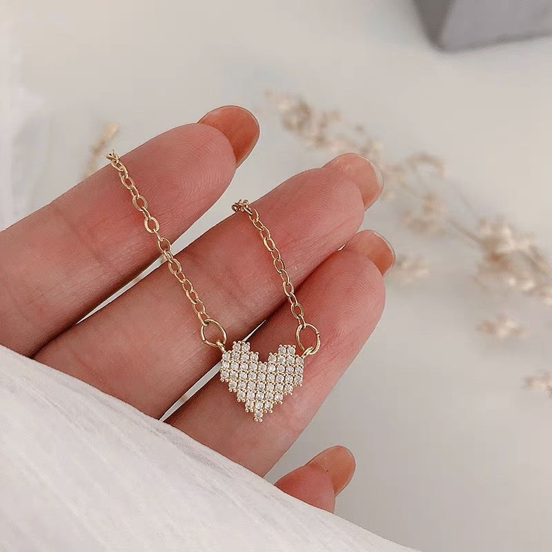 Korean Style Full Diamond Love Necklace Women Simple And Fashionable