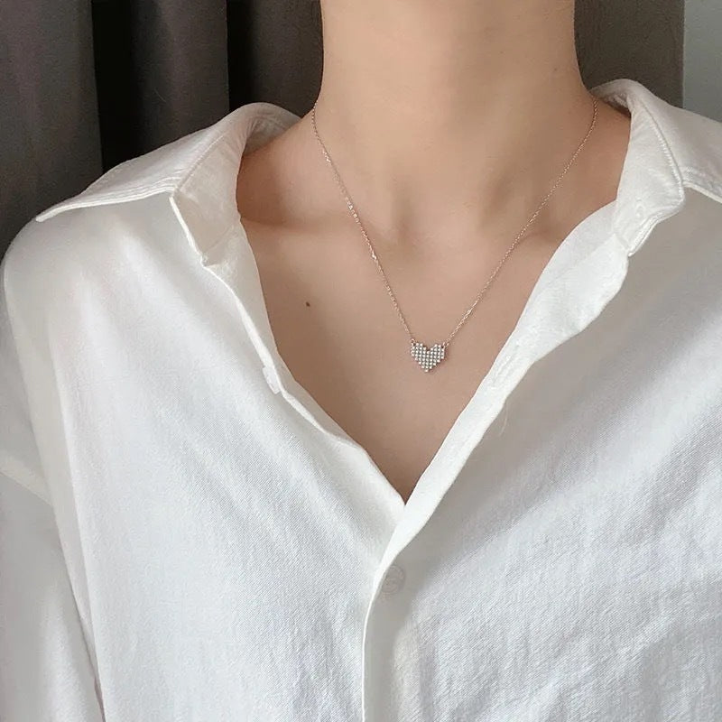 Korean Style Full Diamond Love Necklace Women Simple And Fashionable