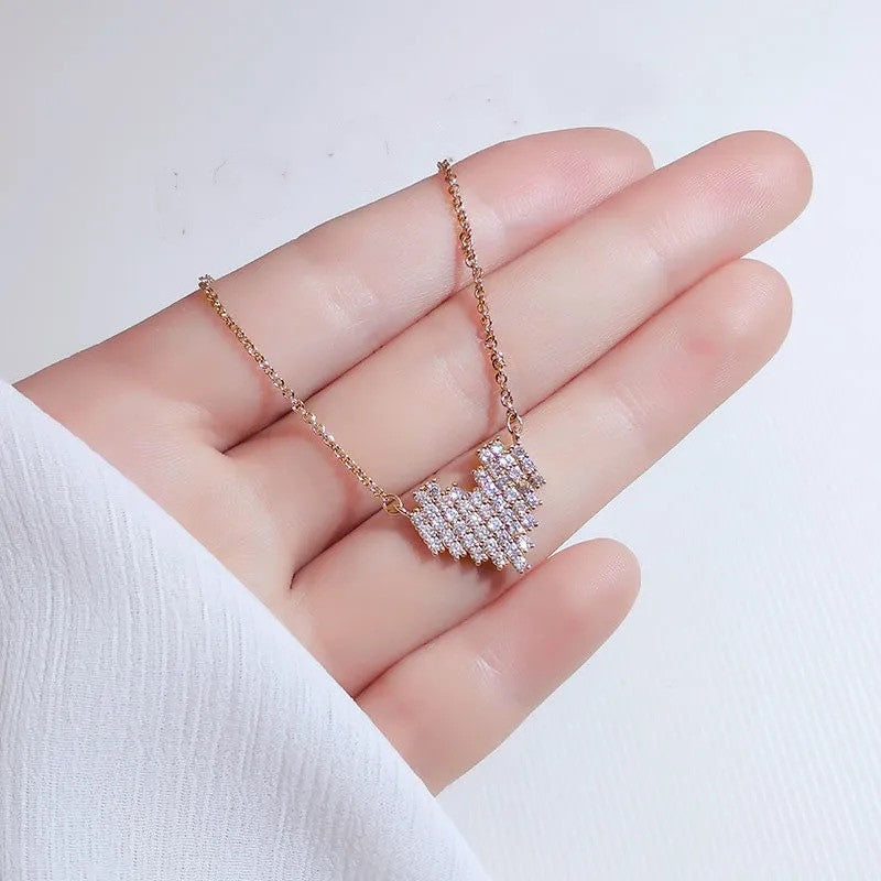 Korean Style Full Diamond Love Necklace Women Simple And Fashionable