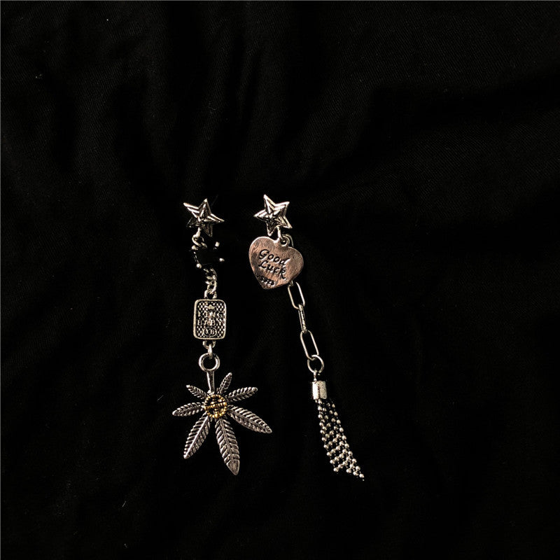 Old Vintage Style Dark Bunny Asymmetric Earrings