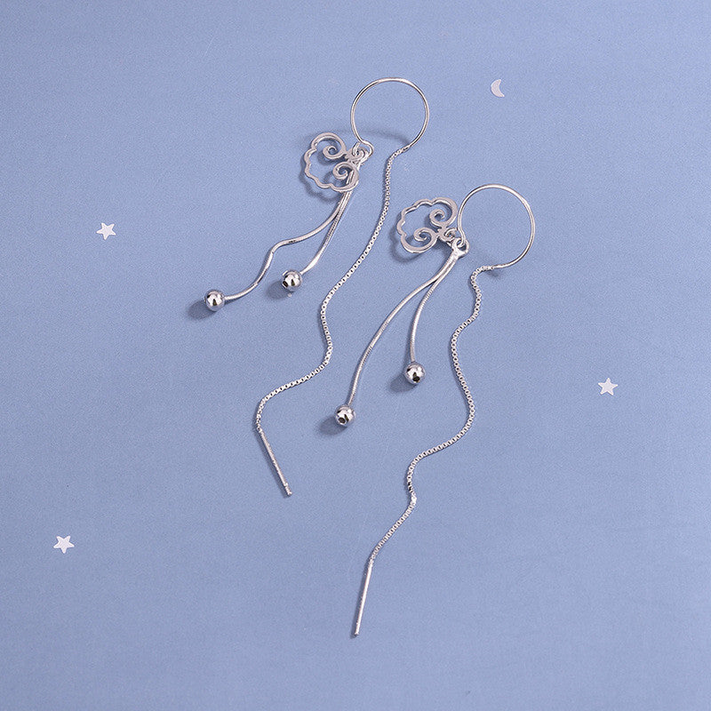 S925 Silver Earrings Women Long Tassel Style Thin Face Earrings