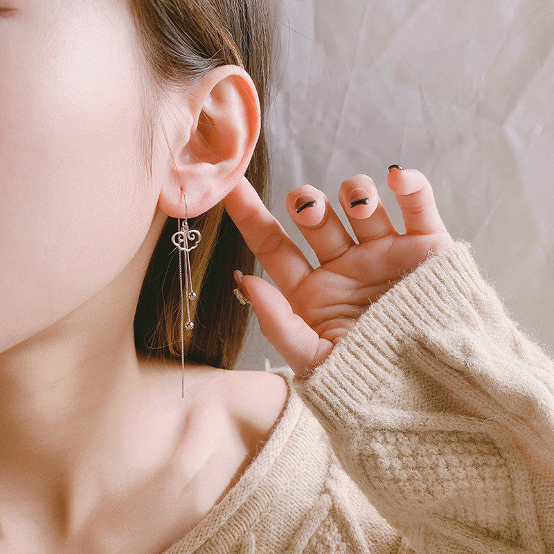 S925 Silver Earrings Women Long Tassel Style Thin Face Earrings