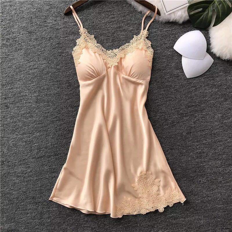 Women's sexy strappy ice silk nightdress