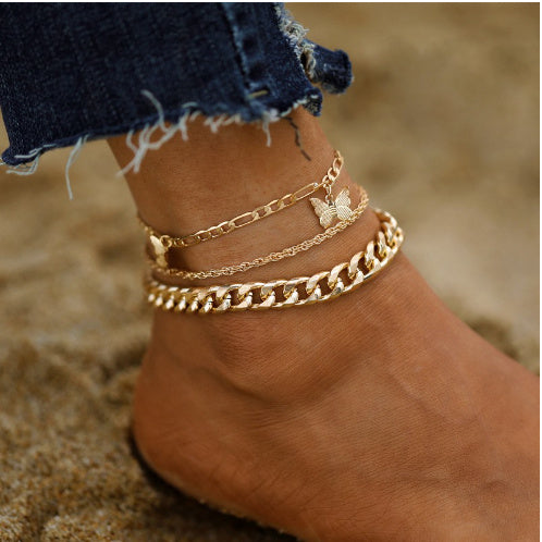Fashion Personality Butterfly Simple Twin Style Anklet For Women